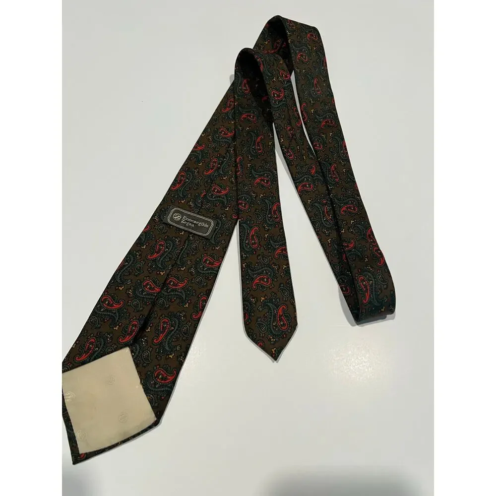 Ermenegildo Zegna Men’s Silk Necktie Brown Pink Paisley JL
